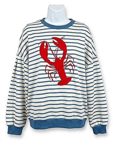 Very J Lobster Stripe Long Sleeve Top in Blue Mix (view 1)