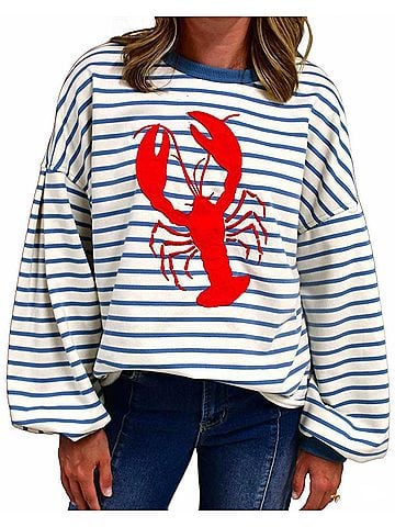 Very J Lobster Stripe Long Sleeve Top in Blue Mix (view 2)