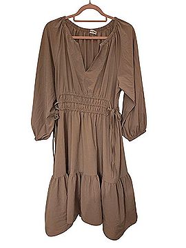 Calvin Klein Taupe Smocked-Waist Midi Dress Casual Dress (view 2)
