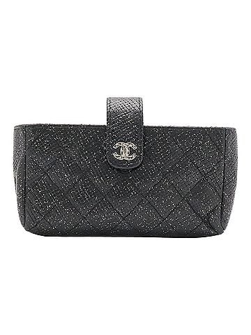 Chanel CHANEL Matelassé Coco Mark Wallet/Coin Purse/Mini Pouch, Embossed Leather, Black with Glitter (view 1)