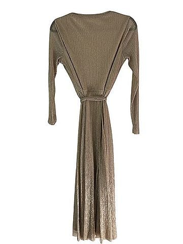 Anne Klein Metallic Champagne Maxi Dress with Waist Tie Casual Dress (view 2)
