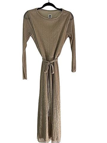 Anne Klein Metallic Champagne Maxi Dress with Waist Tie Casual Dress (view 1)
