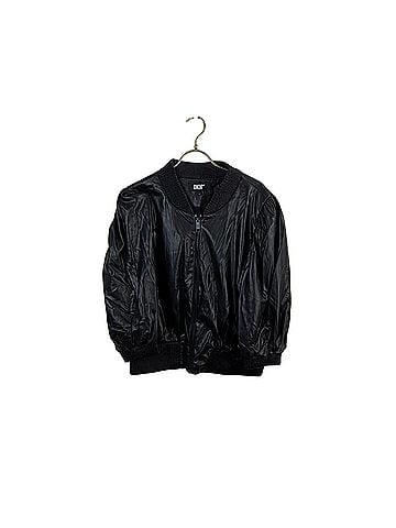 DKNY Black Faux-Leather Blouson-Sleeve Cropped Bomber Jacket (view 1)