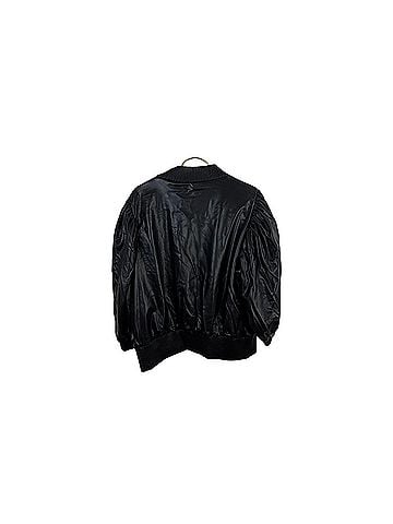 DKNY Black Faux-Leather Blouson-Sleeve Cropped Bomber Jacket (view 2)