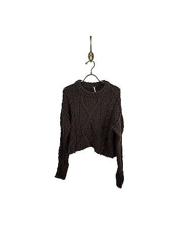 Free People Chocolate Brown Cutting Edge Cable Pullover Sweater (view 1)