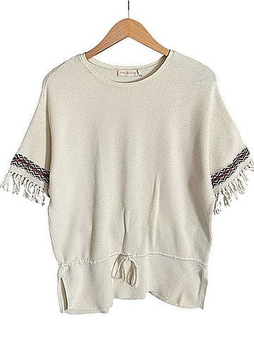 Tory Burch Fringe Cuff Drawstring Tunic Aztec Fringe Boho Bohemian Knit Pullover Sweater (view 1)