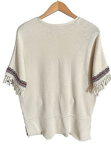 Tory Burch Fringe Cuff Drawstring Tunic Aztec Fringe Boho Bohemian Knit Pullover Sweater (view 2)