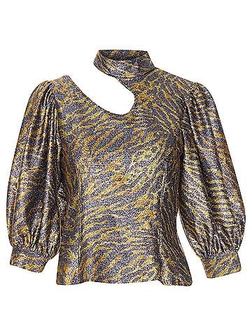 Ganni Ganni Lurex Lame Puff Sleeve Top (view 1)