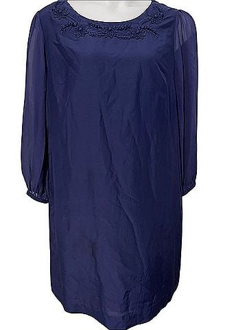 Boden Limited Edition Navy Floral Detail Long Sheer Sleeve Dress Casual Dress (view 1)