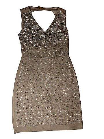 Xtaren Nude Tan Rhinestone Bodycon Mini Dress Cocktail Dress (view 1)