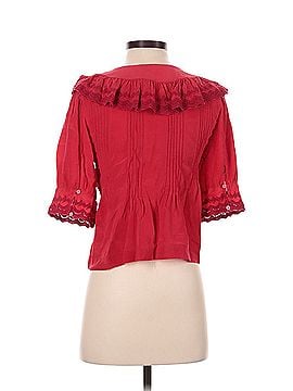 Rixo London Embroidered Quince Short Sleeve Silk Top (view 2)