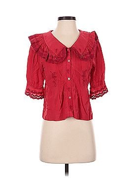 Rixo London Embroidered Quince Short Sleeve Silk Top (view 1)