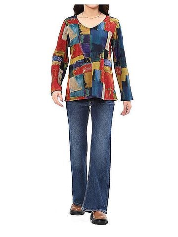 Parsley & Sage Edith Reversible V-Neck Top in Multi (view 2)