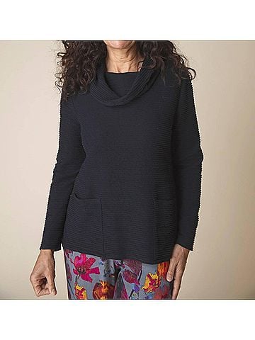 Habitat Ripple Effect Pocket Cowl Neck Sweater in Black (view 2)