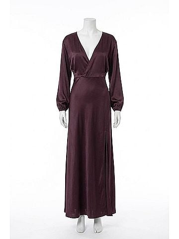 LAPOINTE Satin V-Neck Long Dress in Mulberry (view 1)