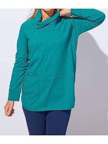 Habitat Cotton Slub Cowl Neck Sweater in Emerald (view 2)
