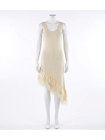 Rabanne Linen Asymmetric Fringe Dress in Natural White (view 2)
