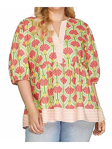 She + Sky Watermelon Sugar Striped Top in Pink (view 2)