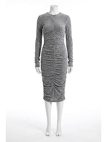 Dolce & Gabbana Long Sleeve Pailette Ruched Slim Dress in Grey (view 1)