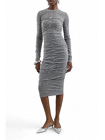 Dolce & Gabbana Long Sleeve Pailette Ruched Slim Dress in Grey (view 2)
