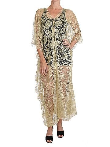 Dolce & Gabbana Gold Floral Lace Crystal Gown Cape Women's Dress (view 1)