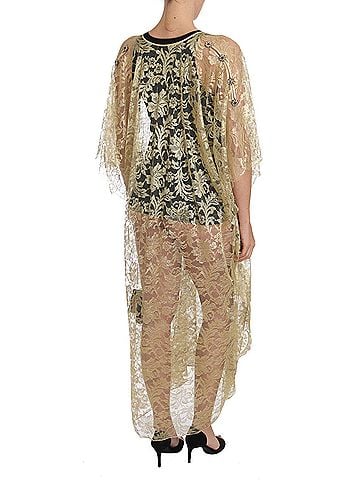 Dolce & Gabbana Gold Floral Lace Crystal Gown Cape Women's Dress (view 2)