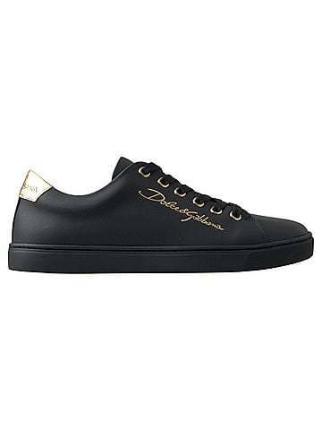 Dolce & Gabbana Black Gold Leather Classic Sneakers Women's Shoes (view 1)