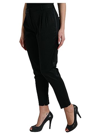 Dolce & Gabbana Black Wool High Waist Cropped Tapered Women's Pants (view 2)