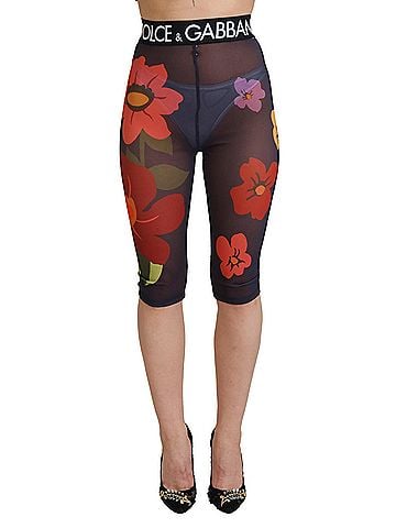 Dolce & Gabbana Black Floral Leggings Stretch Waist Women's Pants (view 1)