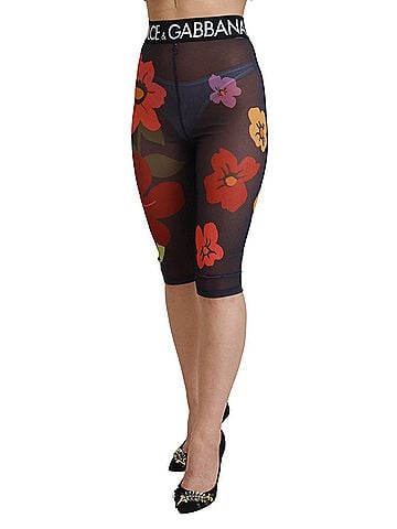 Dolce & Gabbana Black Floral Leggings Stretch Waist Women's Pants (view 2)