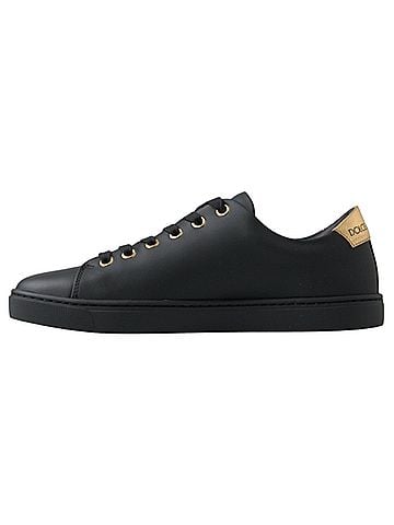 Dolce & Gabbana Black Gold Leather Classic Sneakers Women's Shoes (view 2)