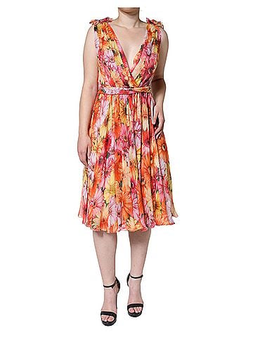 Dolce & Gabbana Multicolor Floral Sleeveless V-neck Midi Women's Dress (view 1)