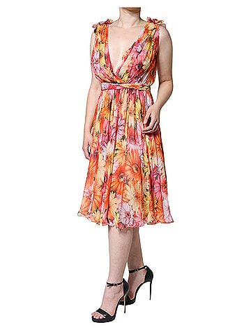 Dolce & Gabbana Multicolor Floral Sleeveless V-neck Midi Women's Dress (view 2)