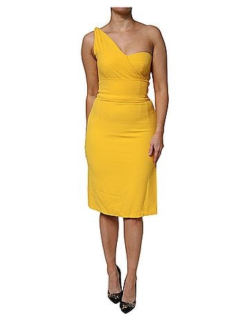 Dolce & Gabbana Yellow One Shoulder Side Slit Sheath Women's Dress (view 1)