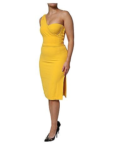 Dolce & Gabbana Yellow One Shoulder Side Slit Sheath Women's Dress (view 2)