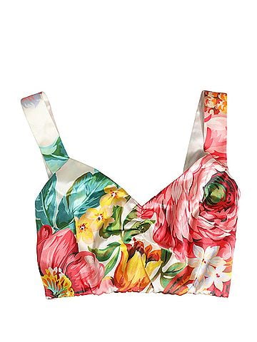 Dolce & Gabbana Multicolor Floral Print Silk Cropped Bustier Women's Top (view 1)