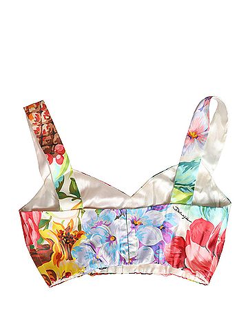 Dolce & Gabbana Multicolor Floral Print Silk Cropped Bustier Women's Top (view 2)