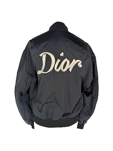 Christian Dior Dior Homme Signature Back Embroidered Logo Bomber Jacket in Black Satin (view 2)