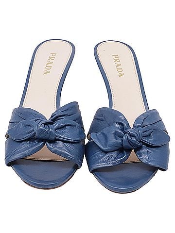 Prada Prada Bow Kitten Heels in Blue Leather (view 2)