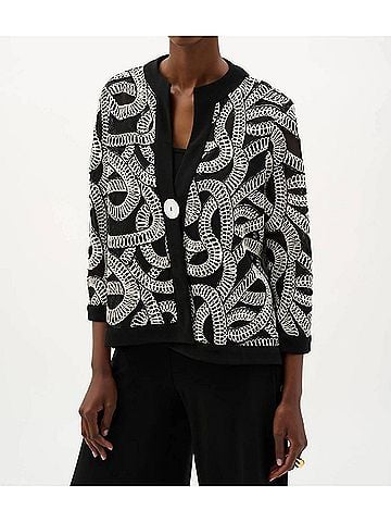 Joseph Ribkoff Embroidered Mesh Swing Jacket in Black/Off-White (view 2)