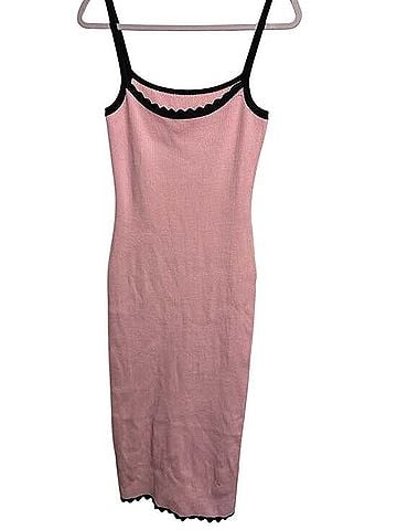 Shein Pink Ribbed Knit Spaghetti Strap Midi Dress with Contrast Scallop Trim Casual Dress (view 1)