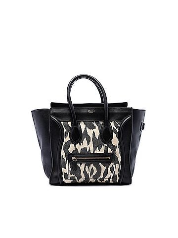 Céline Mini Canvas Leopard Print and Calfskin Luggage Tote (view 1)