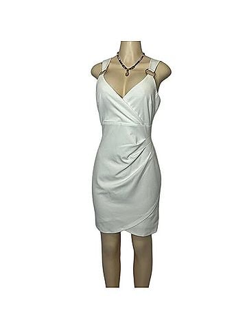 Guess Guess Los Angeles Ivory Wrap Bodycon Mini Dress Gold Ring Straps Cocktail Dress (view 1)