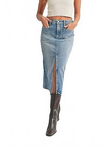 Just Black Utility Midi Denim Skirt in Medium Wash (view 2)