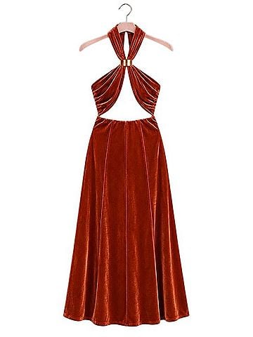 Anthropologie Flat White Velvet Halter Cutout Midi Dress Casual Dress (view 2)