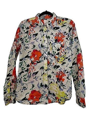 Gap Floral Watercolor Button-Down Shrunken Boyfriend Shirt Long Sleeve Blouse (view 2)