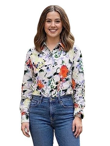 Gap Floral Watercolor Button-Down Shrunken Boyfriend Shirt Long Sleeve Blouse (view 1)