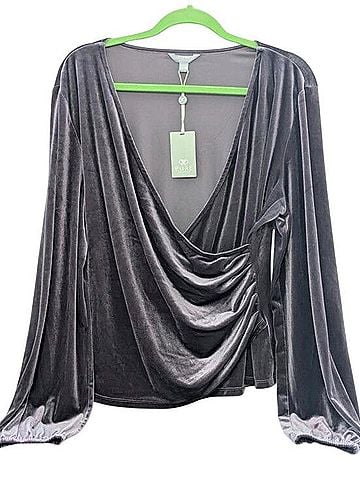 Pure Collection Velour Wrap Top Long Sleeve Blouse (view 1)