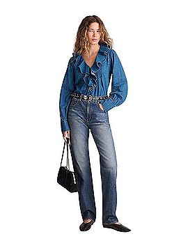 Madewell Ruffle Denim Pintuck Blouse Long Sleeve T-Shirt (view 1)