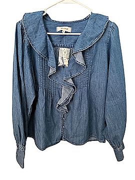 Madewell Ruffle Denim Pintuck Blouse Long Sleeve T-Shirt (view 2)